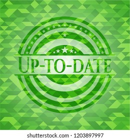 Up-to-date green emblem with triangle mosaic background