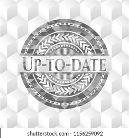 Up-to-date grey badge with geometric cube white background