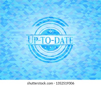 Up-to-date light blue emblem with triangle mosaic background