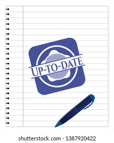Up-to-date pen strokes emblem. Blue ink. Vector Illustration. Detailed.