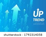 Uptrend abstract background. A group of digital green and blue arrows pointing up in the air shows feelings that rise, growth, motivation, hope, and more positive meaning.