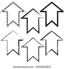 Ícones de seta de tendência ascendente. Vários símbolos de direção. Gráficos de movimento progressivo. Elementos de contorno de vetor.