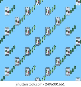 Uptrend crypto formation on Smart Phone Screen vector mobile trading concept colored seamless pattern