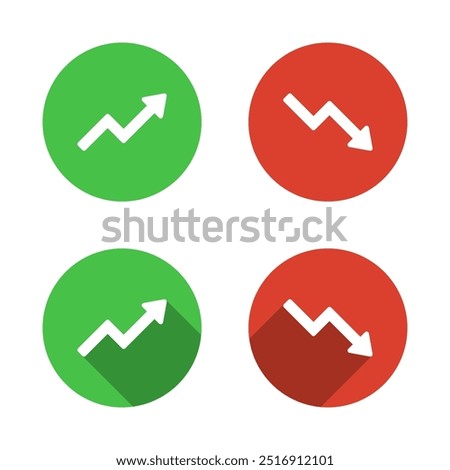 Uptrend and downtrend arrow icon with long shadow. Up and down arrows concept