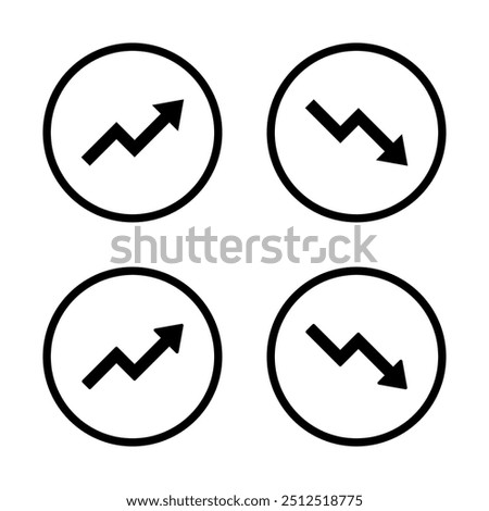 Uptrend and downtrend arrow icon on circle line. Zigzag arrows up and down concept