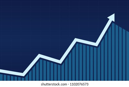 uptrend line arrows with bar chart in stock market on blue color background 