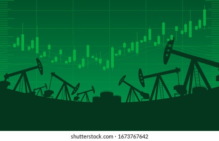 Uptrend line graph Oil Stock up market Concept, Growing oil prices and oil pump jacks refinery industry. Oil war concept. photo banner for website header design with copy space for text