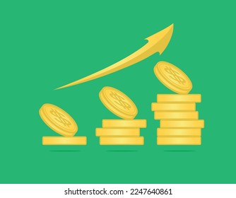 Uptrend market chart coin vector illustration with green background isolated