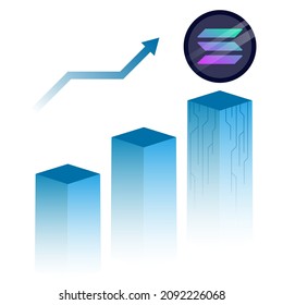 uptrend solana token SOL crypto currency on the stock market, isometric 3d blockchain growth diagram, financial investment technology.