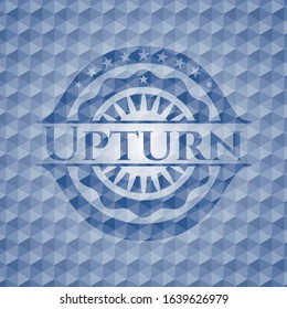 Upturn blue emblem with geometric background. Vector Illustration. Detailed.