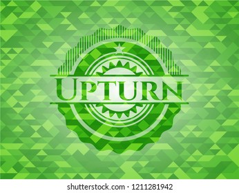 Upturn green emblem with mosaic background