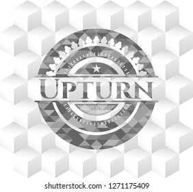 Upturn grey emblem. Retro with geometric cube white background