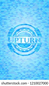 Upturn light blue emblem. Mosaic background
