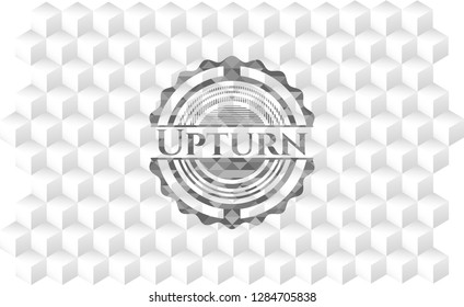 Upturn realistic grey emblem with geometric cube white background