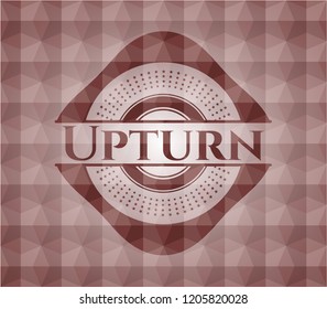 Upturn red badge with geometric pattern background. Seamless.