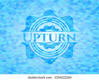 Upturn sky blue emblem with triangle mosaic background