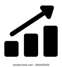 Upward arrow with barchart, growth chart in filled style 
