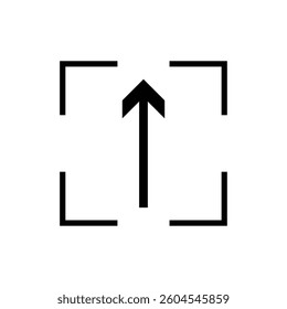 Upward arrow centered in square brackets on white background . vector illustration.