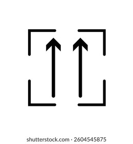 Upward arrow centered in square brackets on white background . vector illustration.