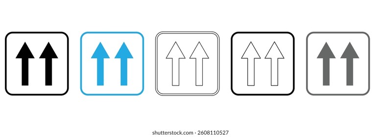 Upward arrow centered in square brackets on white background . vector illustration .EPS 10 .