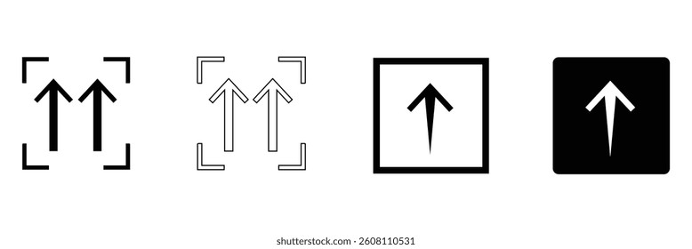 Upward arrow centered in square brackets on white background . vector illustration .EPS 10 .