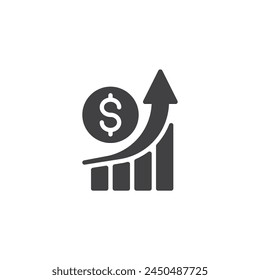 Upward arrow chart and money vector icon. filled flat sign for mobile concept and web design. Economic Growth glyph icon. Business success symbol, logo illustration. Vector graphics