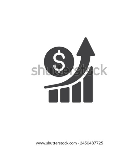Upward arrow chart and money vector icon. filled flat sign for mobile concept and web design. Economic Growth glyph icon. Business success symbol, logo illustration. Vector graphics