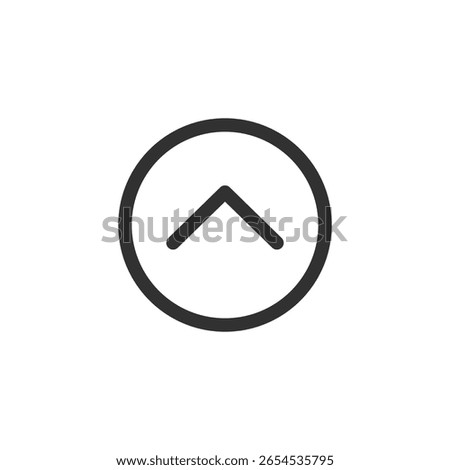 Upward arrow in circle, linear icon. Collapse section, scroll up, or upload. Line with editable stroke.