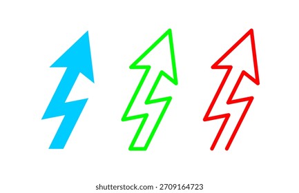 Flecha hacia arriba combinada con el icono de Thunderbolt, con línea de trazo editable.