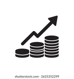 Seta para Cima Emergente da Pilha de Moedas Representando Crescimento Financeiro e Sucesso