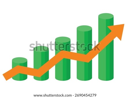 Upward Arrow Graph with Large Cylindrical Bar Representing Big Profit and Consistent Business Growth