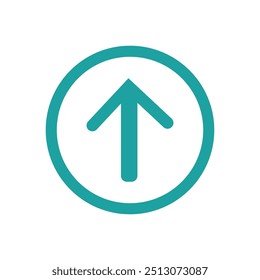 Upward arrow icon. Circular arrow symbol. Bold vector sign. Simple teal design.