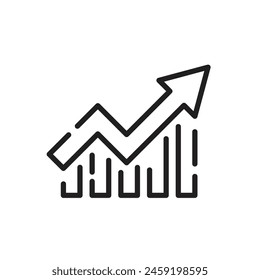 Upward arrow icon. Growth graph with an arrow on the columns, the concept of success, business growth and profit.