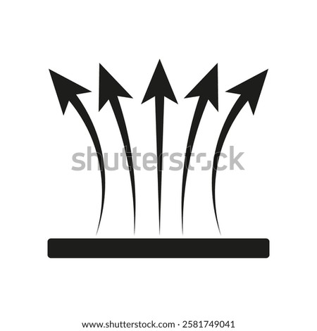 Upward arrow icon. Rising flow symbol. Vector air movement. Simple black graphic.