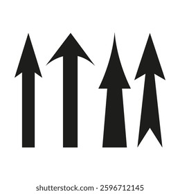 Upward arrow icons. Black vector symbols. Straight line shapes. White background design.