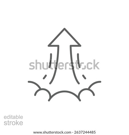 Upward Arrow Launch Icon Outline Vector with Editable Stroke and Line Design Symbolizing Growth Boost and Progress