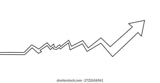 Gráfico de linha de seta para cima mostrando tendência de ziguezague ascendente representando o conceito de progresso e melhoria