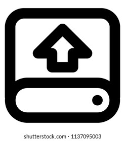 An upward arrow on an server hard drive showing uploading concept