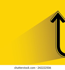 upward arrow on yellow background, flat and shadow theme