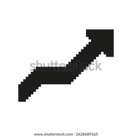 Upward Arrow Pixel Art Icon. Growth, Progress, And Success Representation. Business And Financial Improvement Symbol. Isolated Vector Illustration.