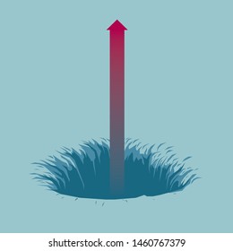 The upward arrow is in the trap. Isolated on blue background.
