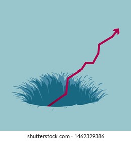 The upward arrow is in the trap. Isolated on blue background.