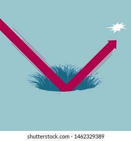 The upward arrow is in the trap. Isolated on blue background.