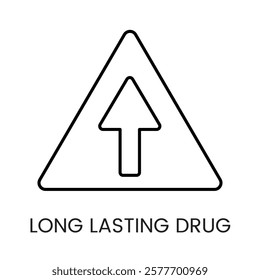 An upward arrow in a triangle icon in vector, symbolizing progress and long lasting drug impact, with an editable stroke.