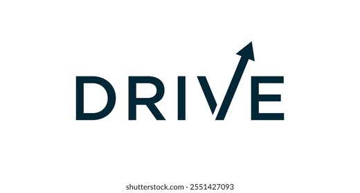 El logotipo de tipografía de flecha hacia arriba en la letra V en el nombre de DRIVE
