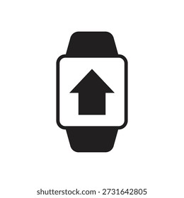 Upward arrow for uploading on digital wrist watch screen