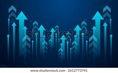 The upward arrows against a dark blue background represents growth, progress, and bullish market movement. growing up arrows concept vector