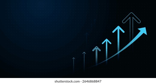 Aufwärtspfeile blau wächst auf dunklem Hintergrund Eine Reihe von glühenden, die Finanzen repräsentierenden, Business-Vektorgrafik