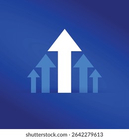 Flechas hacia arriba sobre un fondo azul que simbolizan el crecimiento, el progreso y el éxito Vector editable