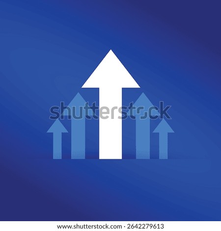 Upward arrows on a blue background symbolizing growth, progress, and success editable vector